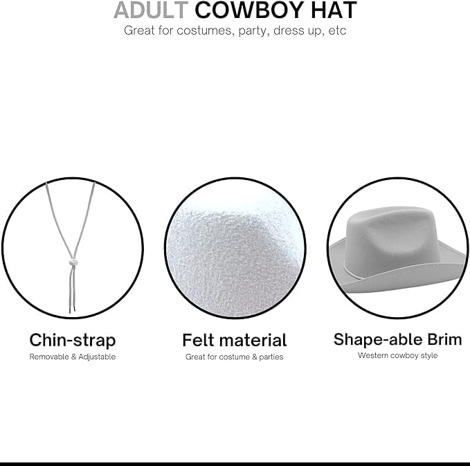 White Cowboy Hat 2 Pack, Felt Western Costume Accessory