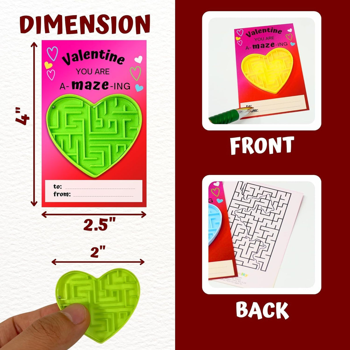 4E's Novelty 72-Pack Heart Maze Valentine Cards – Bulk Party Favors for Kids’ School Exchange