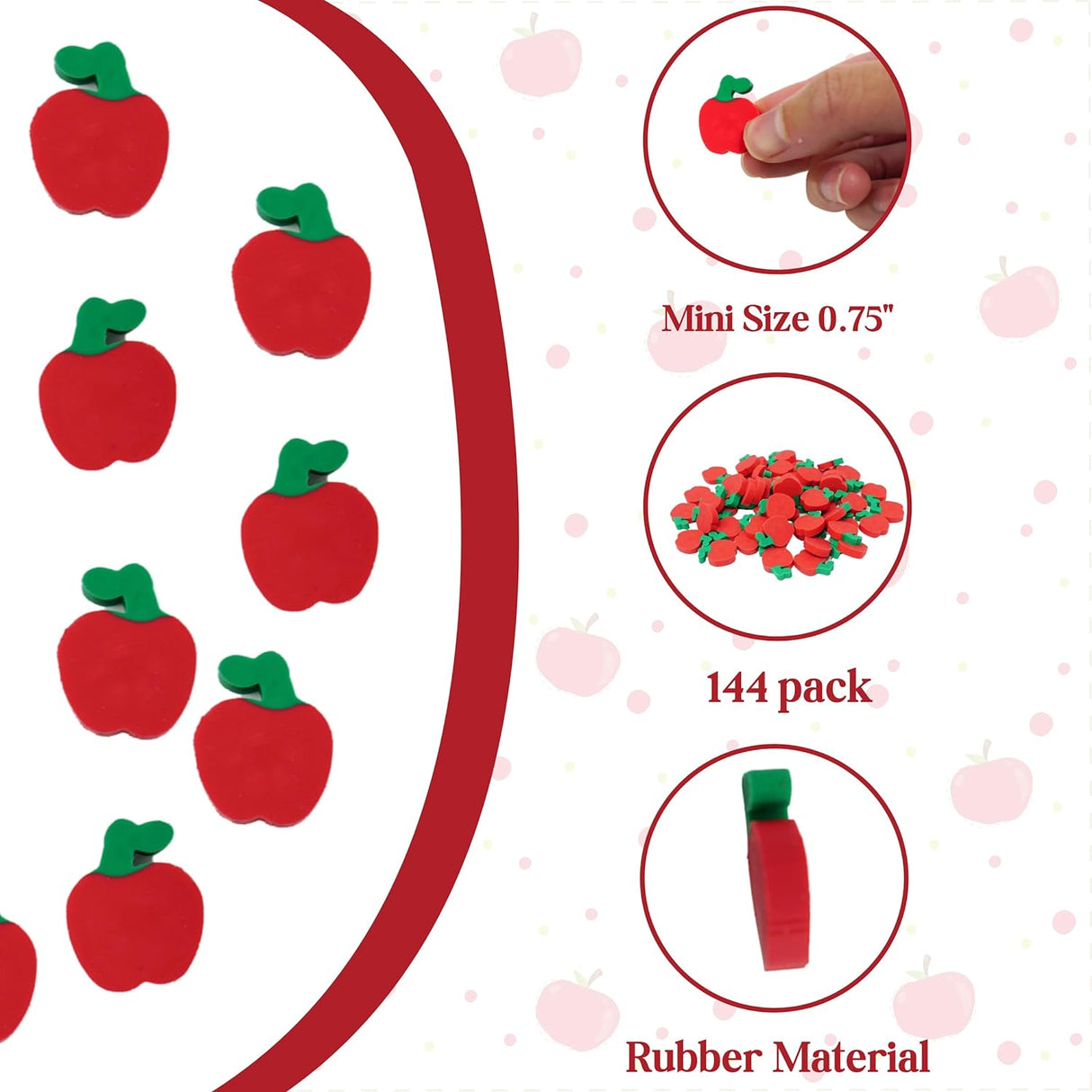 4E's Novelty 144 Mini Apple Erasers: Perfect for Classroom Math Manipulatives, Welcome Back to School Gifts, Teacher Supplies, and Student Rewards