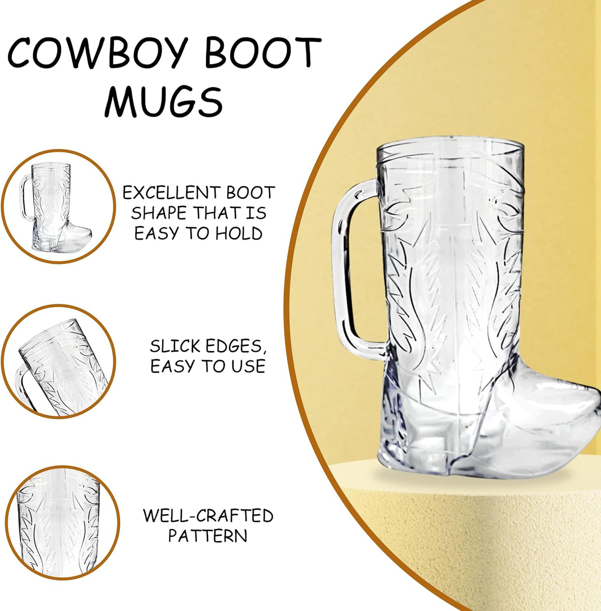 4E's Novelty 14 PCS Set Cowboy Boot Shot Glasses & Cups (12 Mini Shot Glasses & 2 Big Mug 17oz) Reusable Plastic, BPA Free - for Cowboy Cowgirl Party Decorations Bachelorette Party Supplies