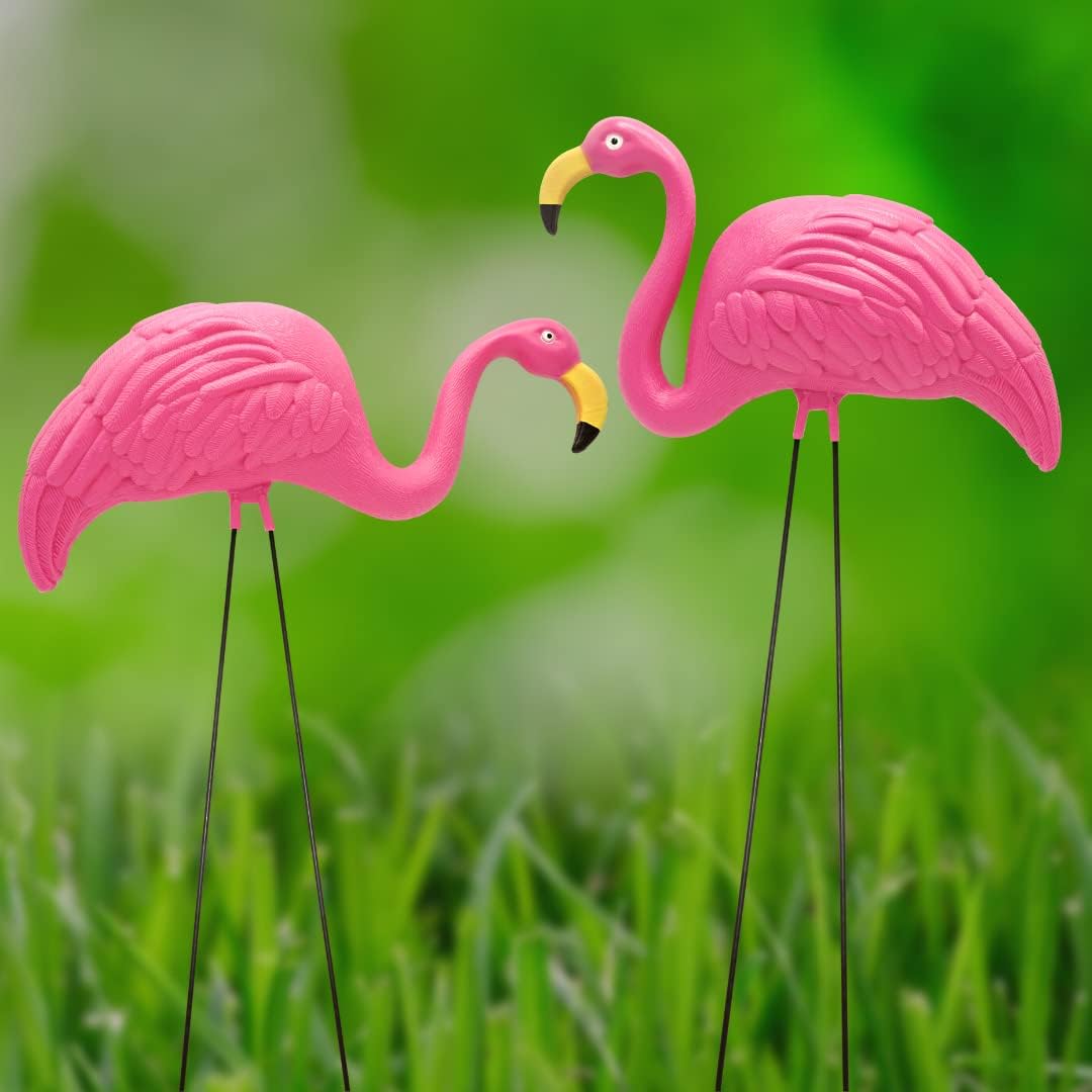 4E's Novelty Vibrant Pink Flamingo Yard Decorations – Set of 2 Lawn Ornaments for Tropical Flair