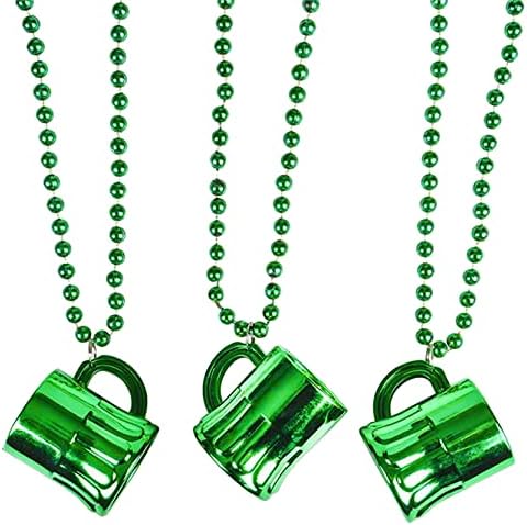 4E's Novelty St. Patrick's Day Beads Necklace with Shot Glasses – 12 Pack, Irish Party Favors