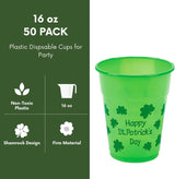 4E's Novelty 50 Pcs St. Patrick's Day Party Cups – Shamrock 16 Oz Disposable Plastic Cups for Events