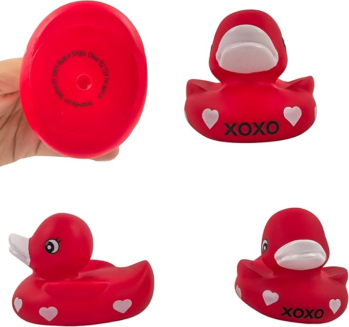 4E's Novelty 3 Valentines Rubber Duck – Red Rubber Ducky with XOXO for Decorations & Gifts