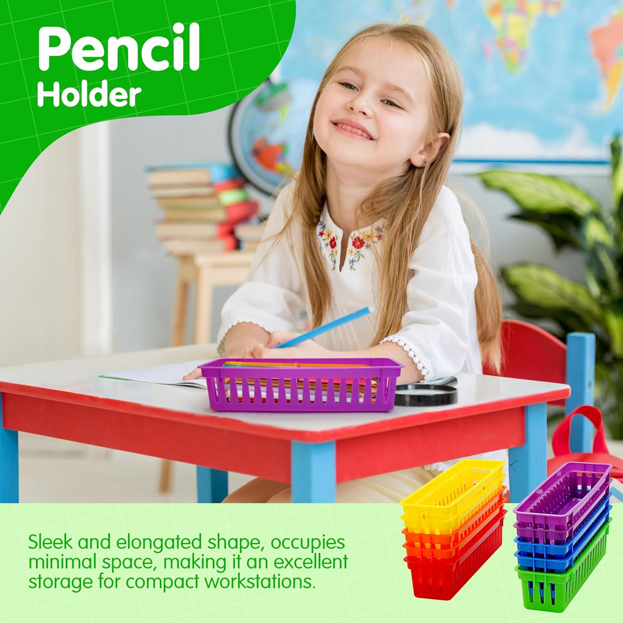 Pencil Baskets for Classroom Essential: 12 pcs per pack, Colored Pencils, Drawer Organizer, Plastic Storage Bins, Teacher Desk and Classroom Must-Haves