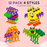 4E's Novelty Halloween Crafts for Kids (12 Pack) - Silly Monster Crafts Kids with Magnetic Foam Stickers, Fun Halloween Party Crafts for Kids Ages 3+