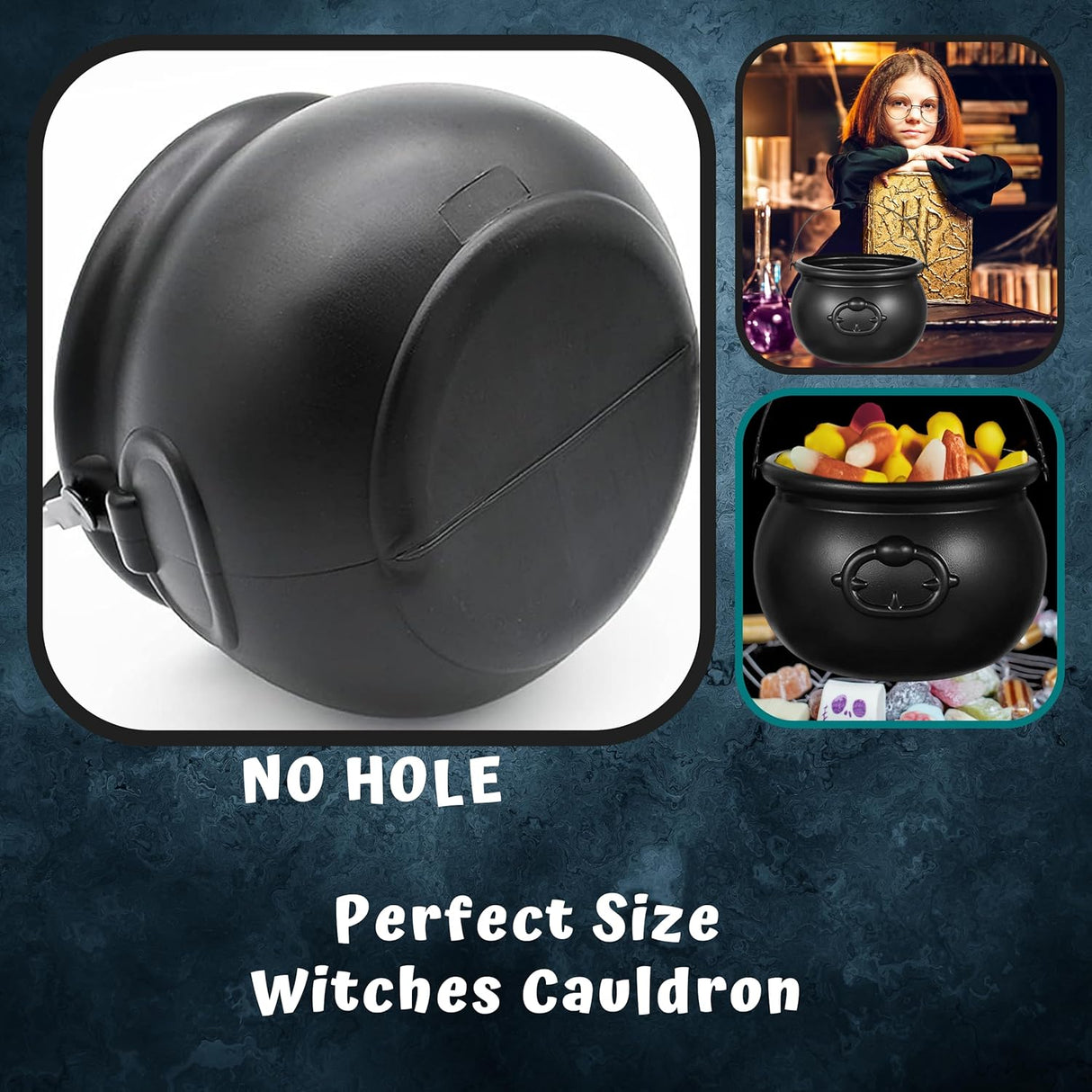 4E's Novelty 7.5" Halloween Plastic Cauldron, Durable Black Cauldron For Party Supplies, Large Halloween Candy Bowl, Perfect Halloween Decor