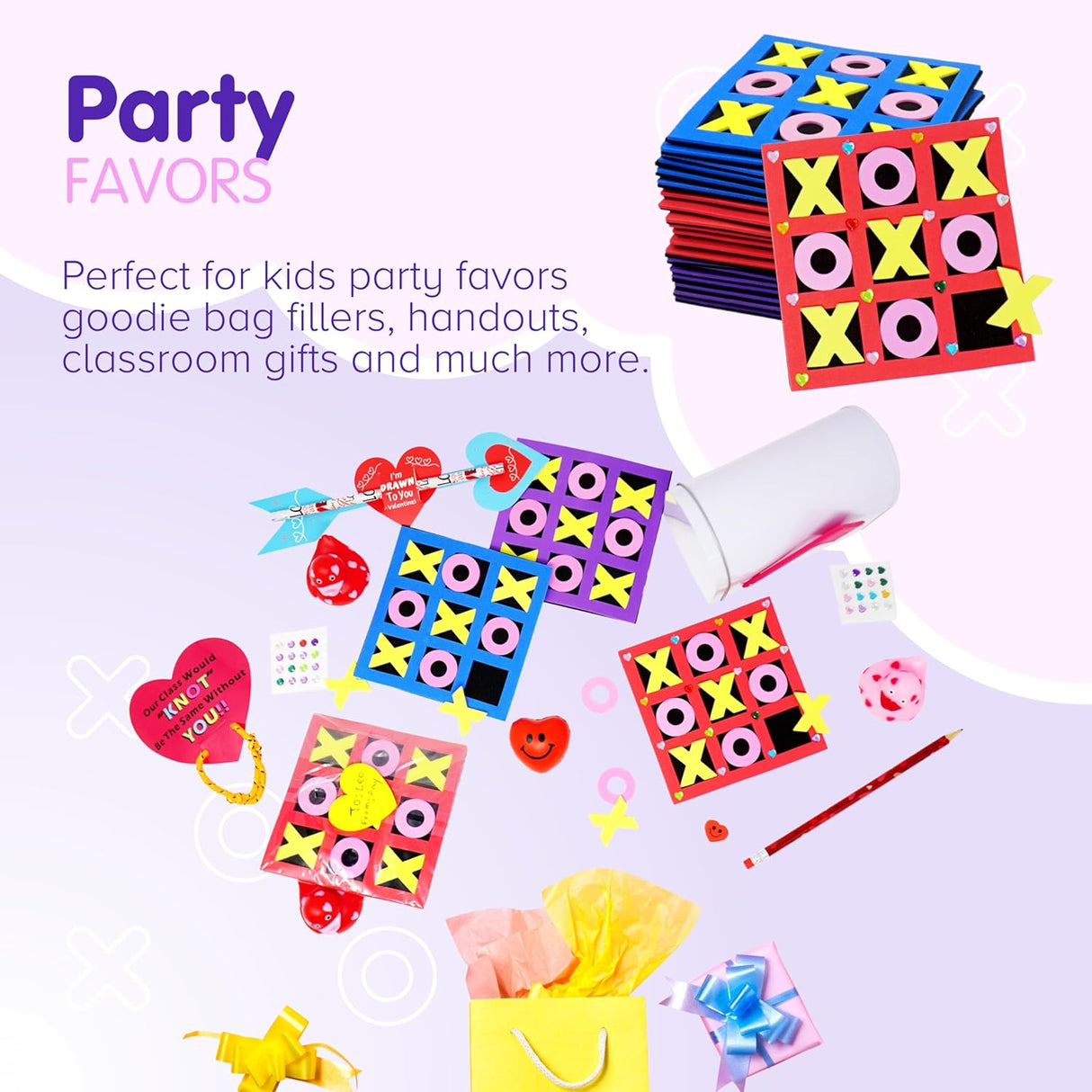 Foam Tic Tac Toe Game [24 Pack] for Kids Individually Wrapped Party Favors, Goody Bag Fillers, Classroom Valentines Day Gifts for Kids