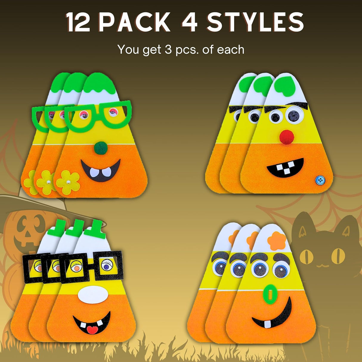 4E's Novelty Halloween Craft for Kids (12 Pack) Goofy Candy Corn Magnet Kit - Candy Corn Crafts for Kids, Customizable Foam Crafts, Halloween Magnets