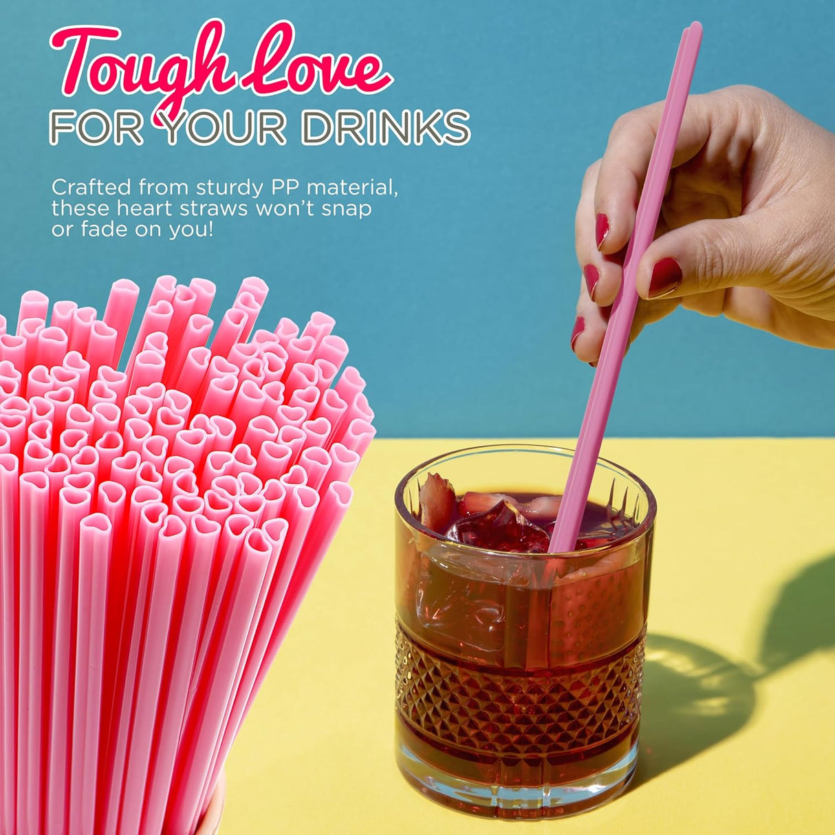 4E's Novelty 100 Pink Heart Shaped Straws – Individually Wrapped Fun Straws for Valentine’s Day