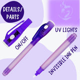 12 Invisible Ink Pens with UV Light, Mini Notebooks & Goodie Bags