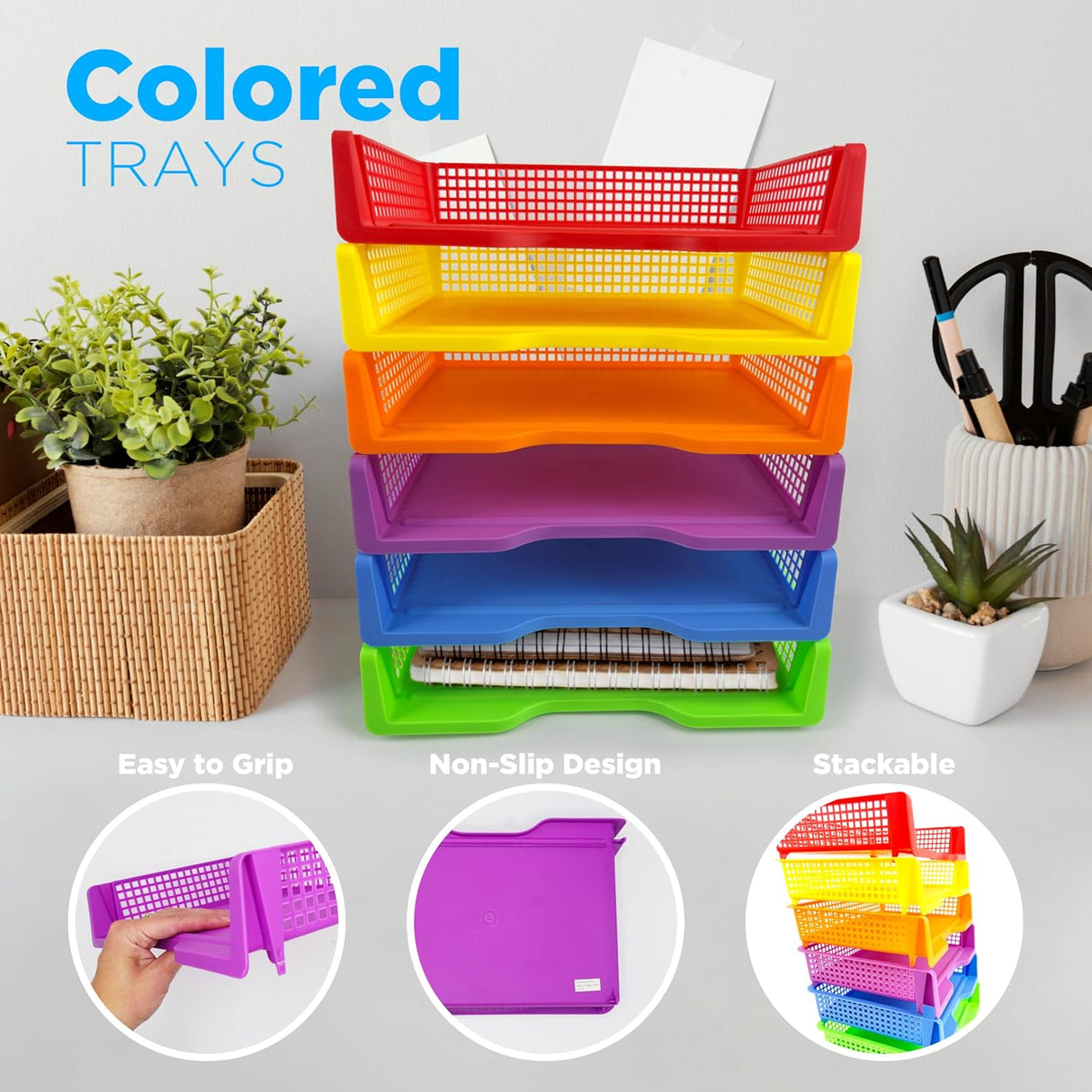 Organizing Trays for Drawer Organizer and Desk Organizer Storage, Classroom Organization, and Plastic Drawer Storage - 6 pcs Paper Trays and Bins