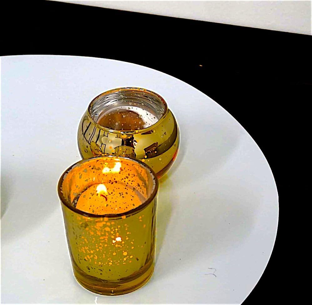 24 Gold Votive Candle Holders - Mercury Glass, Bulk