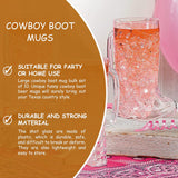 4E's Novelty 14 PCS Set Cowboy Boot Shot Glasses & Cups (12 Mini Shot Glasses & 2 Big Mug 17oz) Reusable Plastic, BPA Free - for Cowboy Cowgirl Party Decorations Bachelorette Party Supplies