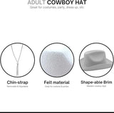 4E's Novelty White Felt Cowboy Hat with Chinstrap – Unisex Western Style for All Occasions