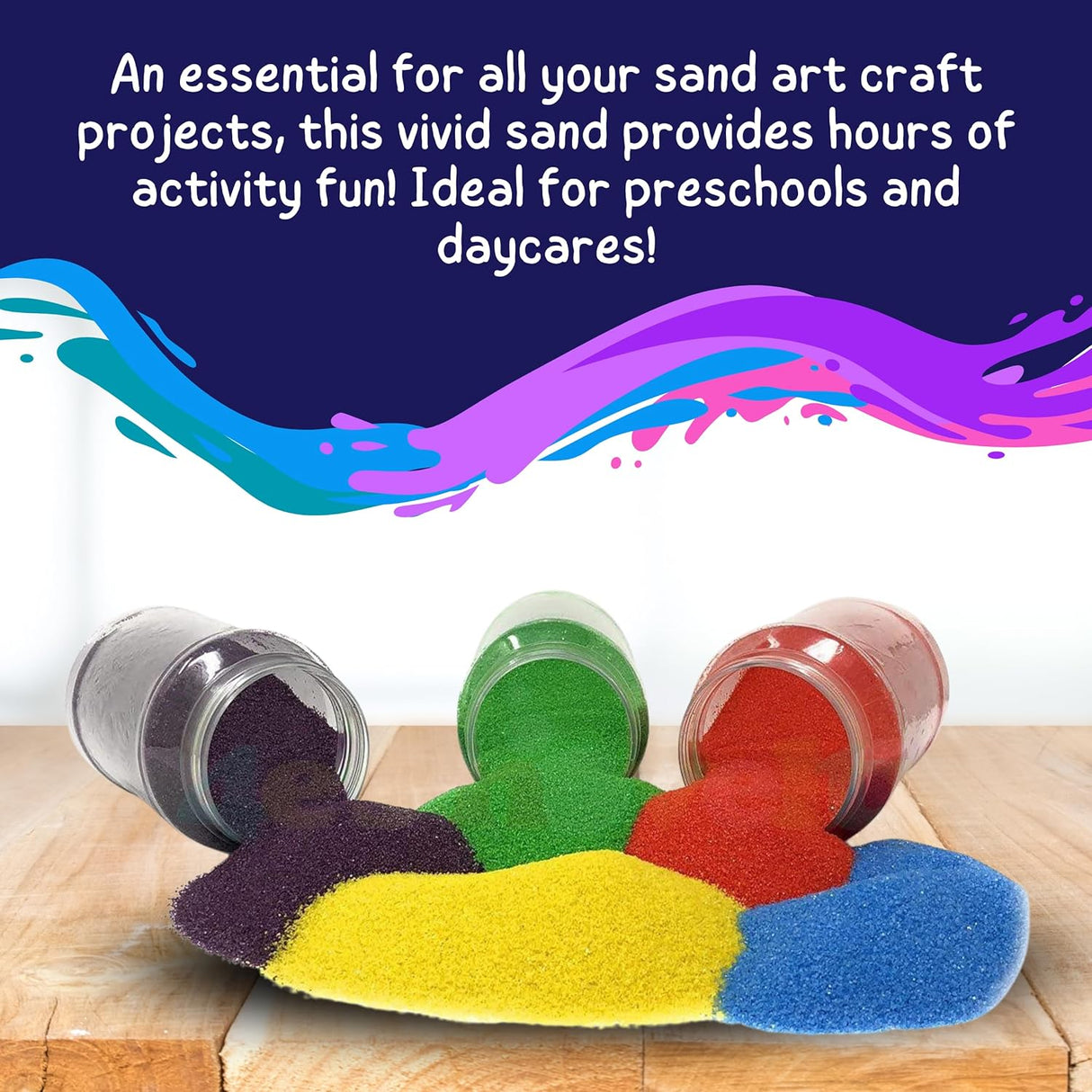 12 vibrant colors of non-toxic sand for sand art, sand play, and crafting. Includes 22 oz bottles and a storage container. Great for kids and adults!