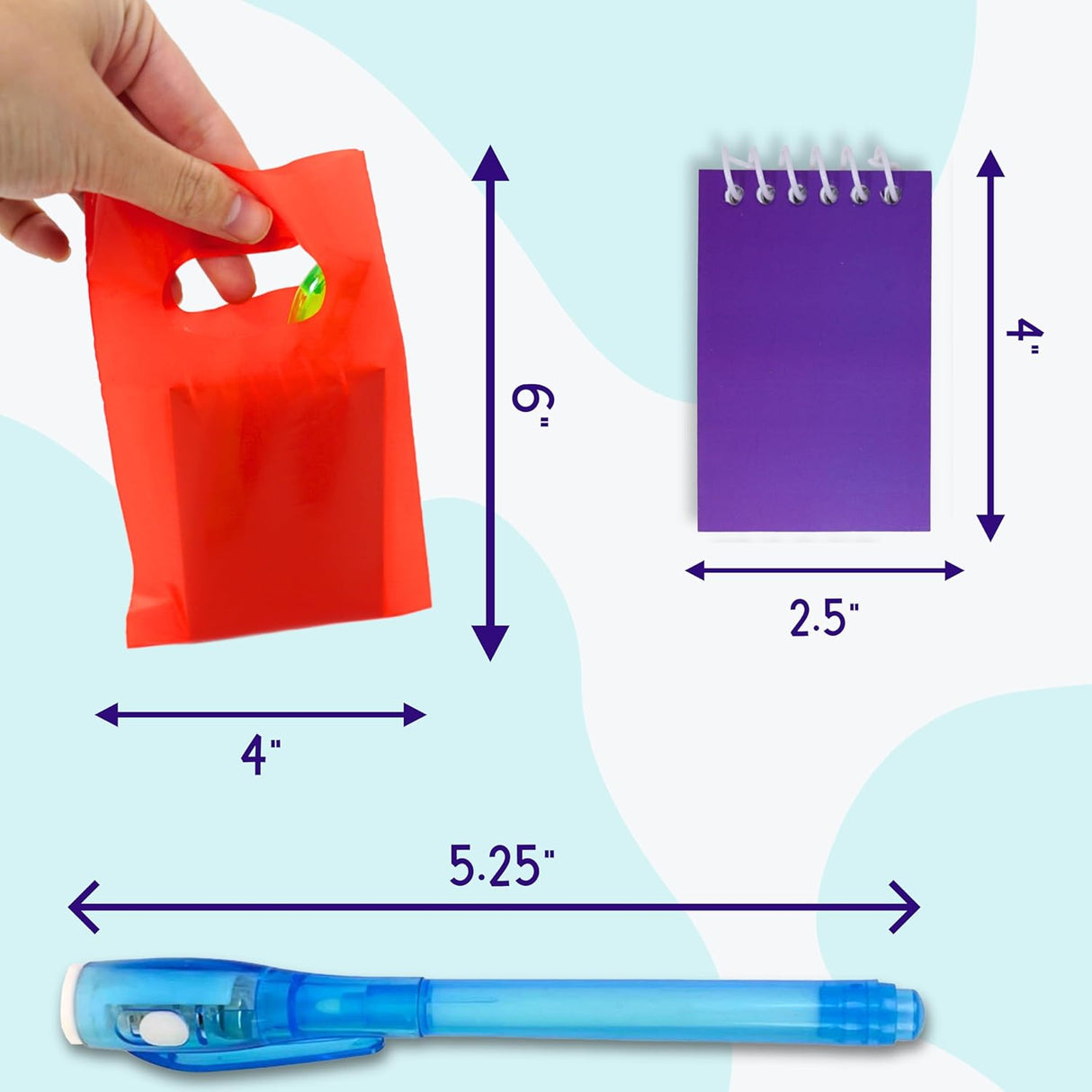 12 Invisible Ink Pens with UV Light, Mini Notebooks & Colored Bags