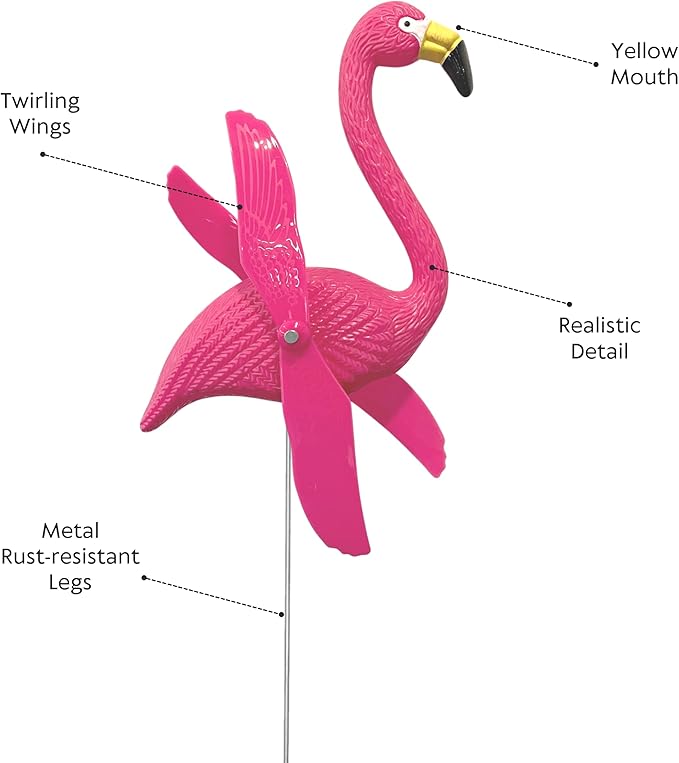 4E's Novelty 12 pack of pink flamingo lawn decorations with movable wings and stakes, ideal for adding a tropical vibe to your yard.