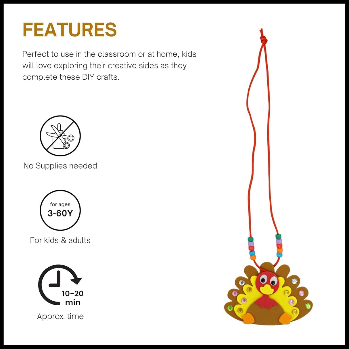 4 Pack Thanksgiving Necklace Crafts For Kids Bulk