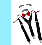 4E's Novelty Old Man Costume – Suspenders, Mustache, Eyebrows & Bow Tie for Kids