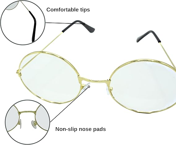 4E's Novelty Gold Round Glasses – Old Man Granny Glasses for Kids’ 100th Day of School Costume