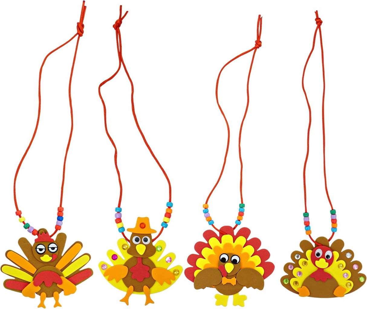 4E's Novelty Thanksgiving Necklace Crafts For Kids Bulk – 4 Pack DIY Turkey Necklace Craft for Kids With 4 Styles Great Thanksgiving Favors for Kids