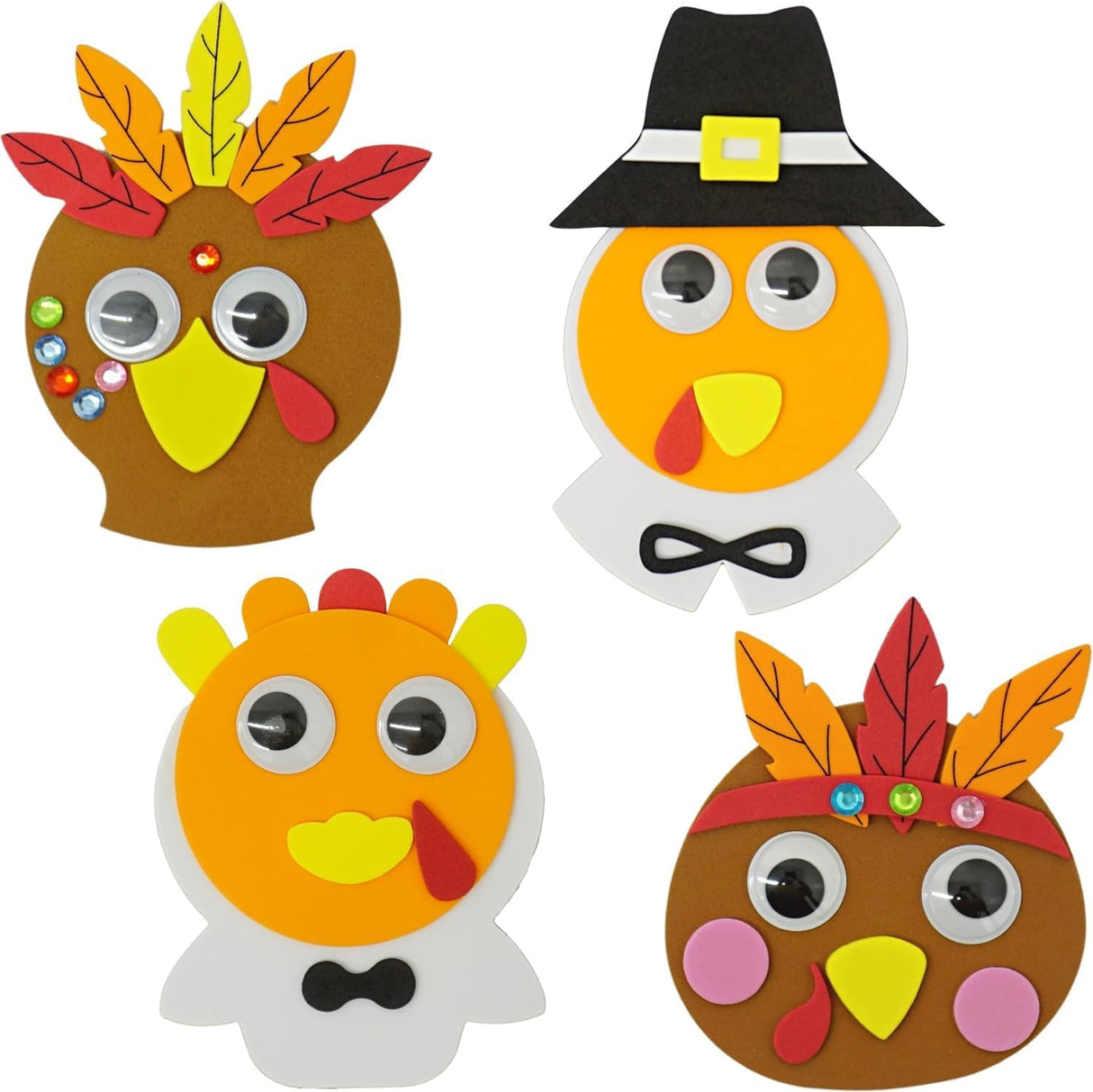 4 Pack Thanksgiving Crafts for Kids - Pilgrim Turkey Foam Magnet Craft Kit