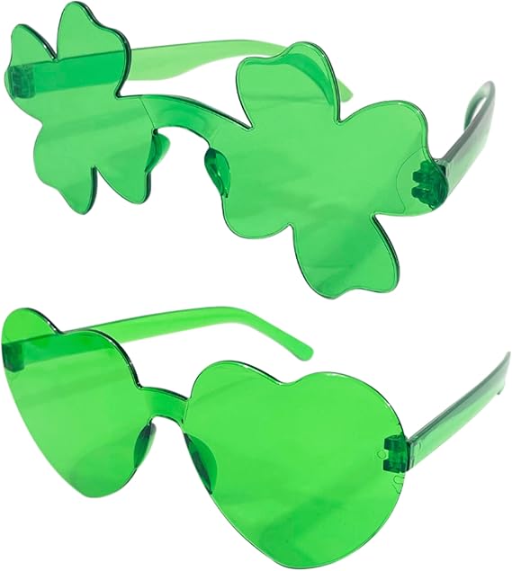 4E's Novelty Set of 2 Green Sunglasses for Adults - Shamrock & Heart Shaped St. Patrick's Day Party Accessories