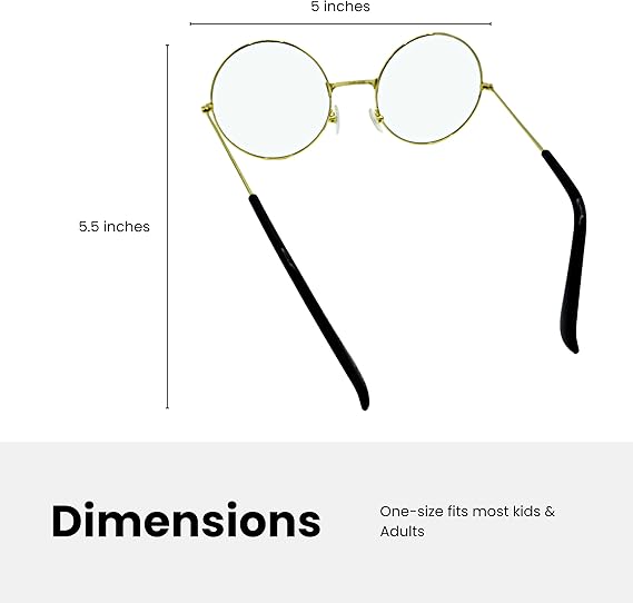 4E's Novelty Gold Round Glasses – Old Man Granny Glasses for Kids’ 100th Day of School Costume