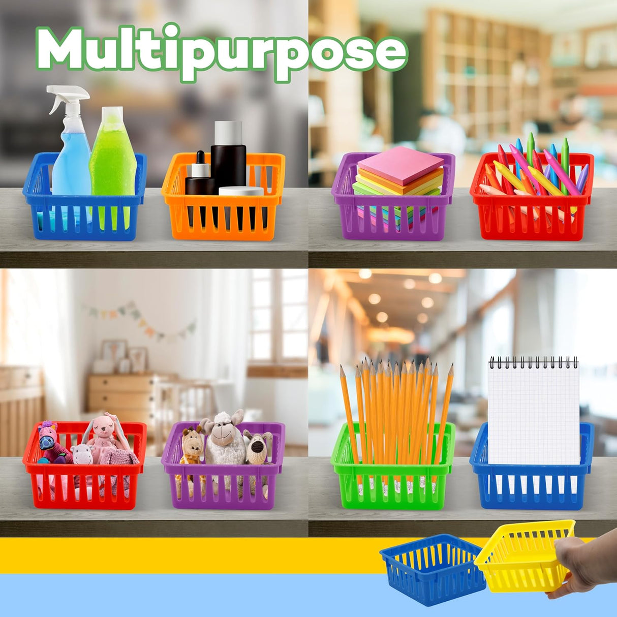 Square Classroom Baskets for Classroom Storage - Crayon Organizer, Small Bins, Plastic Crayon Box, Crayon Storage, Pencil Tray