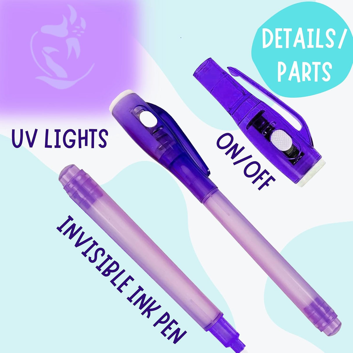 12 Invisible Ink Pens with UV Light, Mini Notebooks & Colored Bags