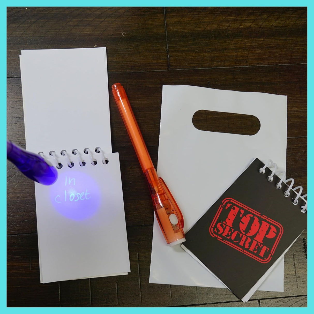 12 Invisible Ink Pens with UV Light, Mini Notebooks & Goodie Bags