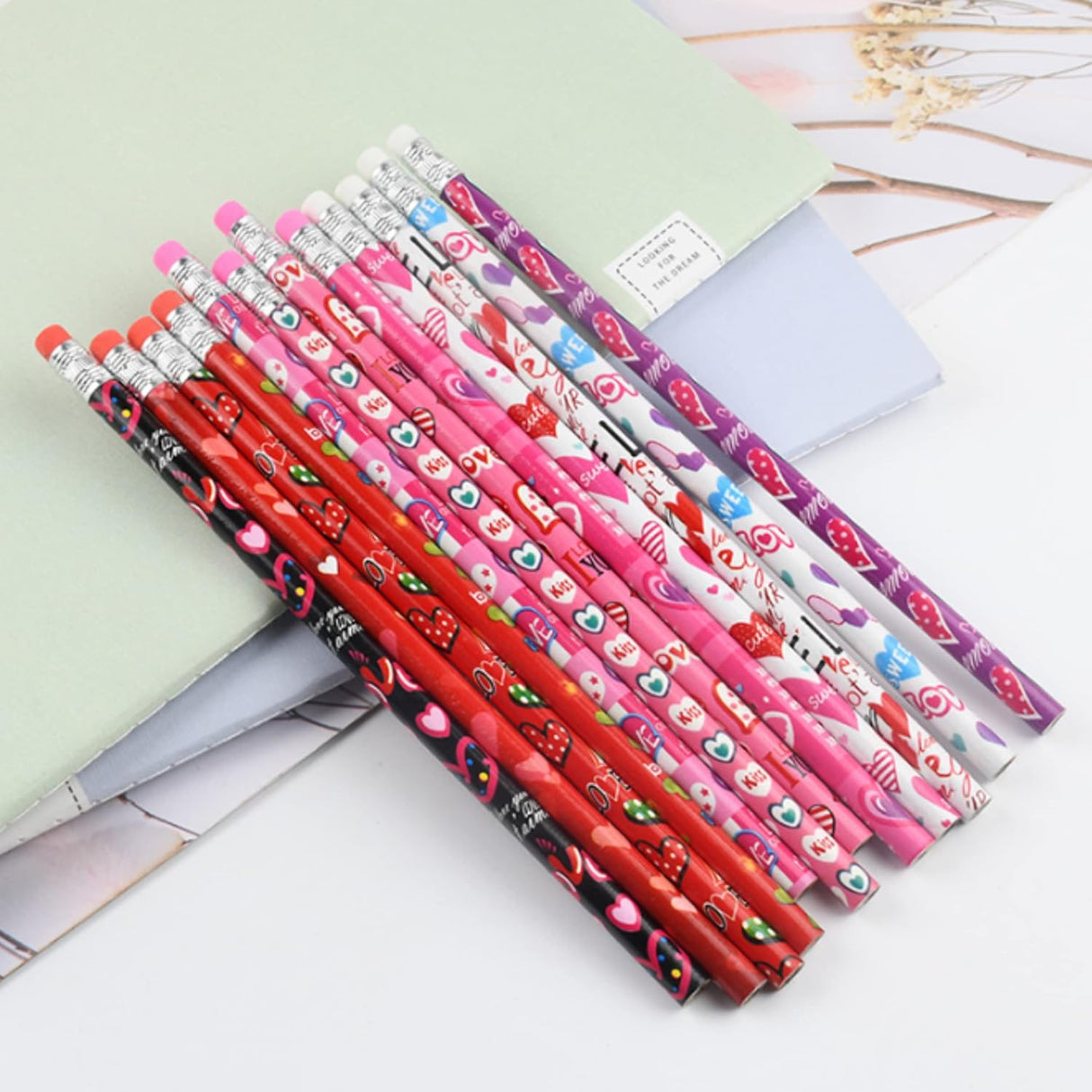 4E's Novelty 36-Pack Valentine Pencils with Erasers – Heart-Themed Classroom Party Favors