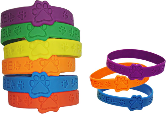 Cute paw print party favors! Set includes 24 rubber bracelets & stamps for kids, adorable party favors & gifts.