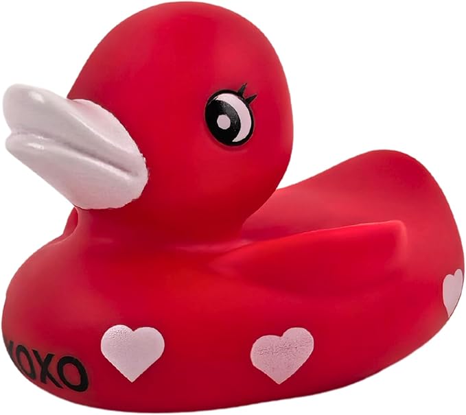 4E's Novelty 3 Valentines Rubber Duck – Red Rubber Ducky with XOXO for Decorations & Gifts