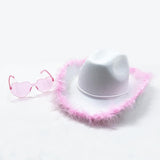 Cowboy Hat with Feathers & Heart Sunglasses - Felt, Women’s Costume