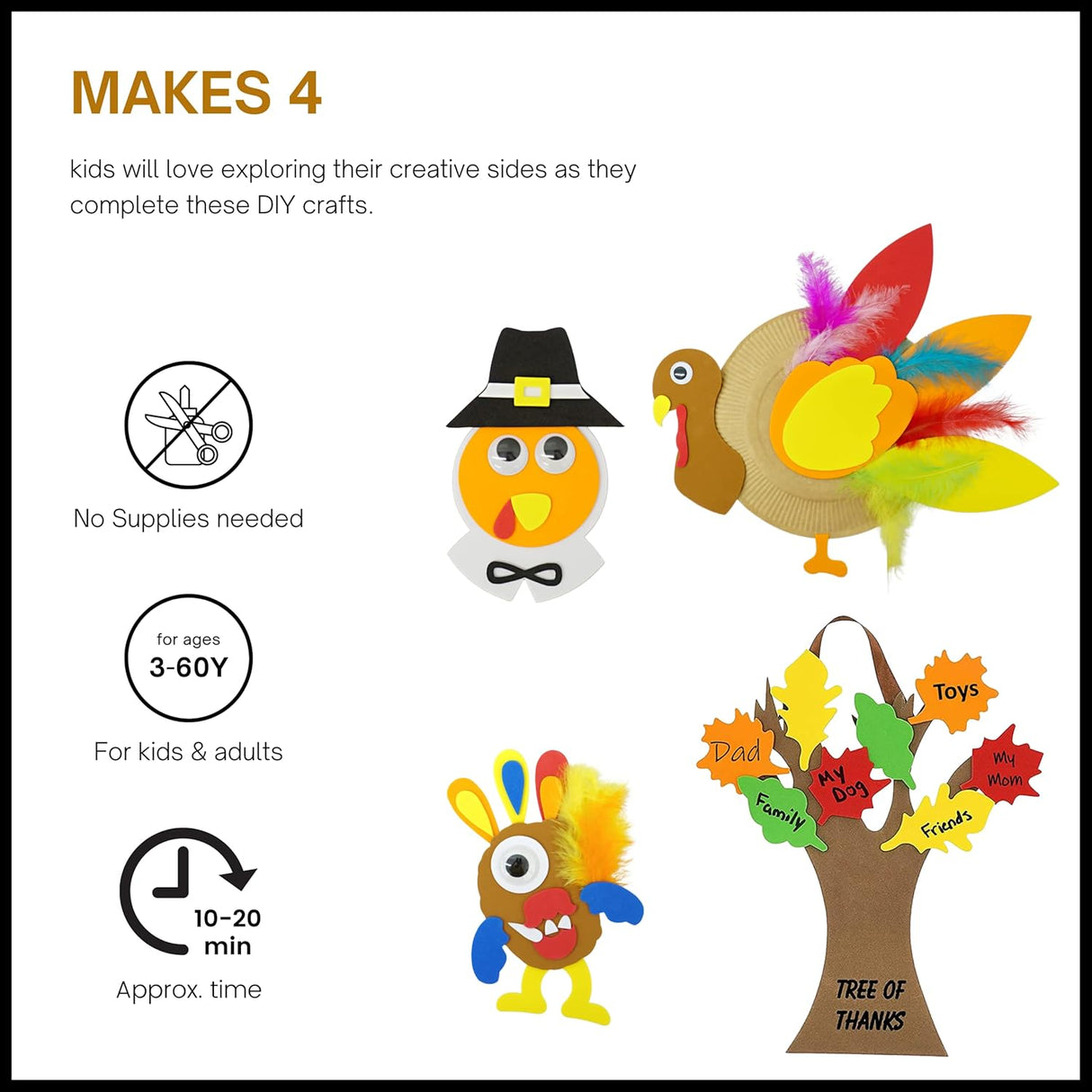 Turkey Plate, Pilgrim Magnet, Turkey Monster, Thankful Tree - Thanksgiving Craft for Kids