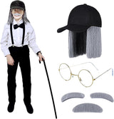 4E's Novelty Old Man Kit – Hat, Wig, Glasses, Mustache & Eyebrows for Kids & Adults