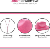 4E's Novelty Cowboy Hat for Women & Men, Felt Cowgirl Hat for Adults, Western Party Dress Up Accessories (Pink)