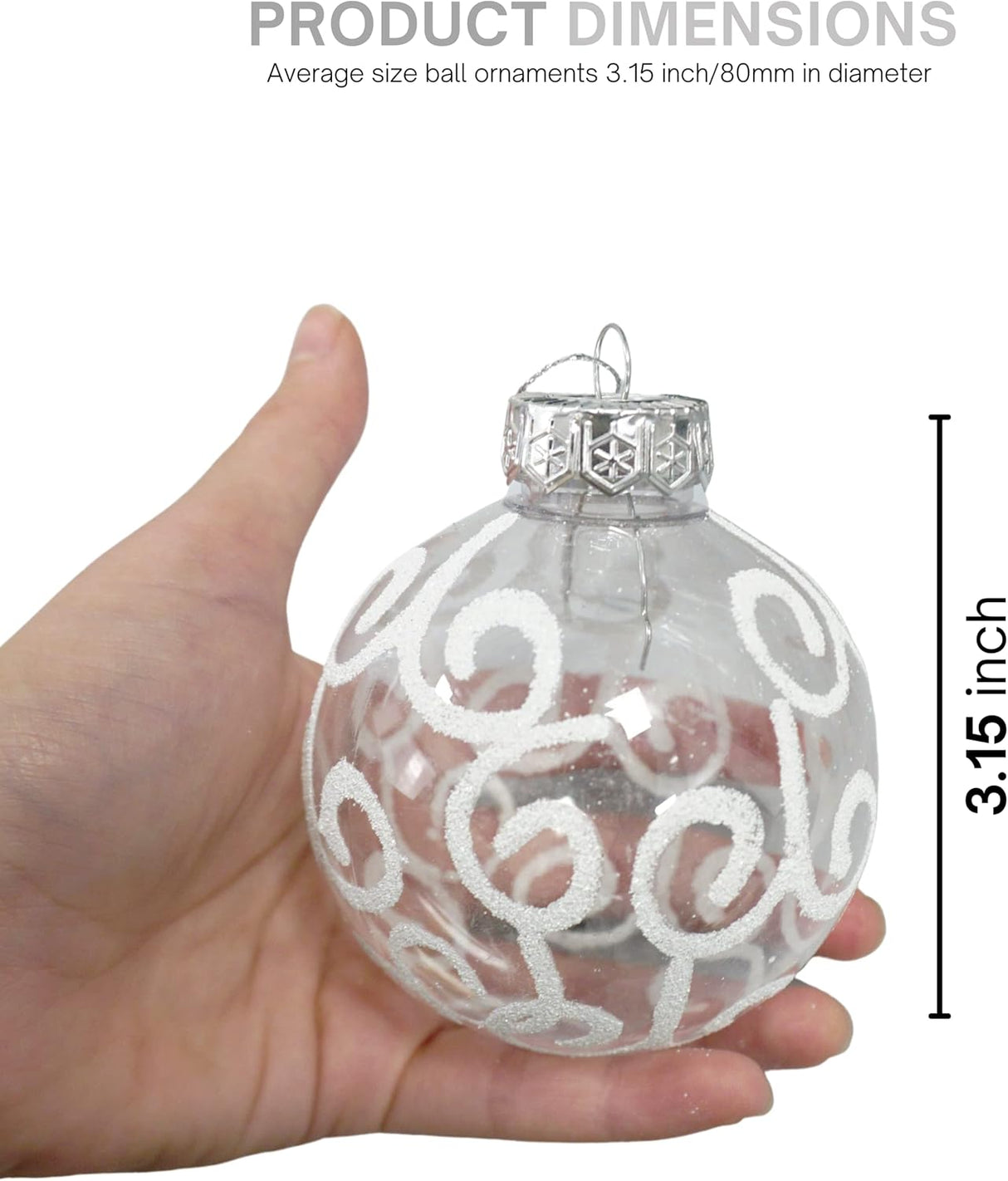 4E's Novelty 12 Pack Shatterproof White Christmas Ball Ornaments - White Swirl Christmas Balls 3.15"/80mm, Large Ornaments for Christmas Tree Deco