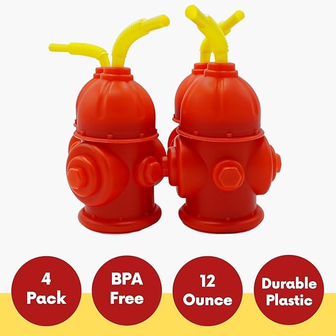 10 pack Fire hydrant themed cups, 12oz, with lids. Great for kids, firetruck decorations, themed events and Paw Patrol birthday parties.