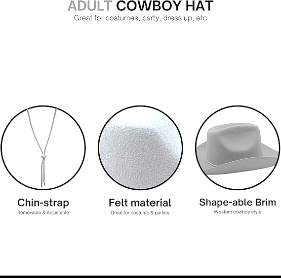 4E's Novelty White Cowboy Hat with Heart Shaped Glasses for Adults Women Men, Felt Cowgirl Hat Western Party Dress Up Accessories