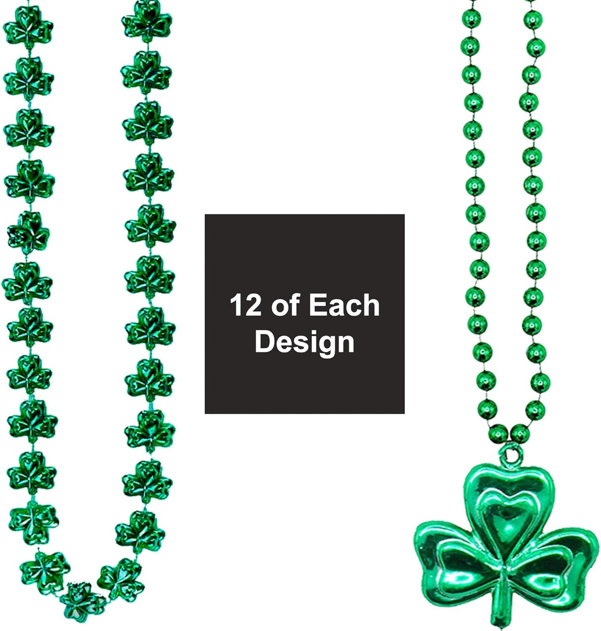 4E’s Novelty St. Patrick’s Day Beads Necklace – 24 Pack Shamrock Green Beads for Party Favors