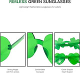 4E's Novelty Set of 2 Green Sunglasses for Adults - Shamrock & Heart Shaped St. Patrick's Day Party Accessories