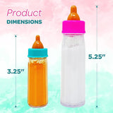 4E's Novelty 2 Pack Baby Doll Bottles Accessories, Magic Doll Disappearing Milk and Juice - Baby Doll Accessories Toys for Kids & Toddlers, Great Gift for Little Girls Ages 3 4 5 6 7