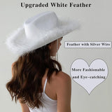 4E's Novelty Cowboy Hat with Feathers with Heart Shaped Sunglasses for Women, Felt Cowgirl Hat for Party Costume Dress Up (White)