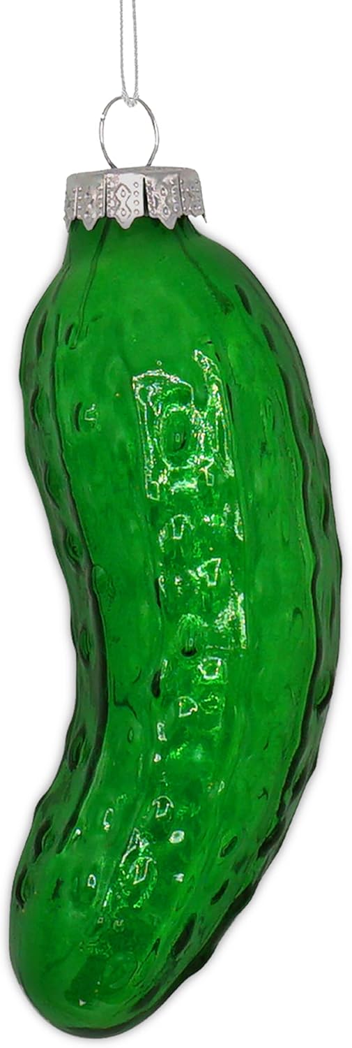 4E's Novelty Blown Glass Pickle Ornament - Christmas Pickle Decoration, 4’’ Pickle Ornaments for Christmas Tree & Pickle Ornament in Transparent Green