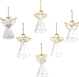 4E's Novelty Glass Angel Ornaments for Christmas Tree (Set of 24) - 2.5" Mini Angels Decor, Clear Spun Glass Angel Ornaments for Holiday Season