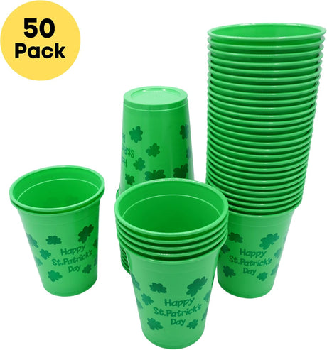 4E's Novelty 50 Pcs St. Patrick's Day Party Cups – Shamrock 16 Oz Disposable Plastic Cups for Events