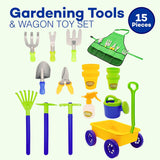 4EsNovelty 15-Piece Kids Gardening Essentials, Wagon & Outdoor Toys for Toddlers 1-3 Age